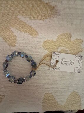 Blue Crystal, Multi-Shaped Beaded Stretch Bracelet